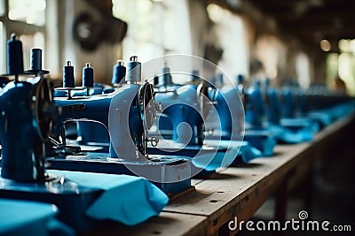 Sewing production factory designer fabric machine tailor industrial business textile fashion manufacture craft Stock Photo