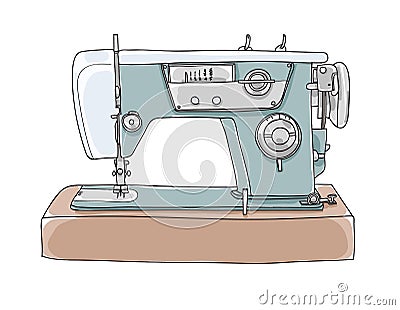 Sewing Retro Machine cute vintage hand drawn vector art illust Vector Illustration