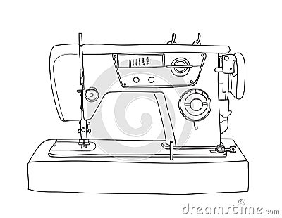 Sewing Retro Machine cute vintage hand drawn vector line art illustration Vector Illustration