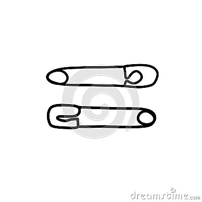 Sewing safety pin doodle icon, vector color illustration Cartoon Illustration