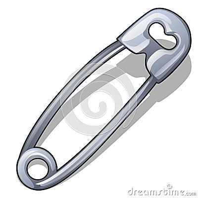 Sewing safety pin isolated on white background. Vector cartoon close-up illustration. Vector Illustration