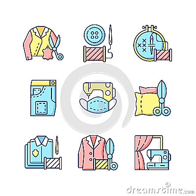 Sewing services RGB color icons set Vector Illustration