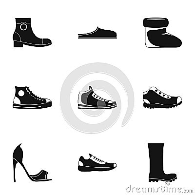 Sewing shoes icons set, simple style Stock Photo