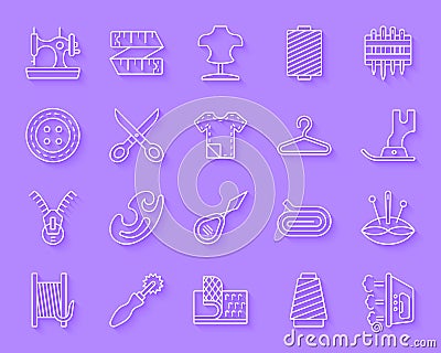 Sewing simple paper cut icons vector set Vector Illustration