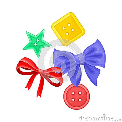 Sewing and Tailoring Accessories with Buttons and Bows Vector Illustration Vector Illustration