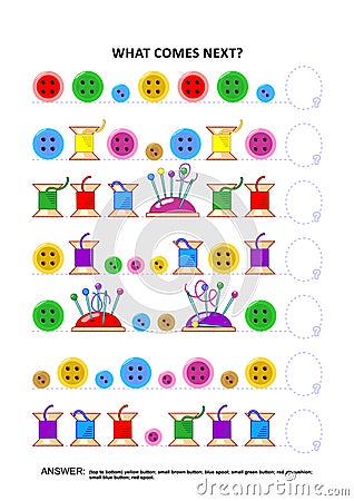 Sewing themed educational logic game - sequential pattern recognition Vector Illustration