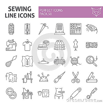 Sewing thin line icon set, tailor symbols collection, vector sketches, logo illustrations, dressmaking signs linear Vector Illustration