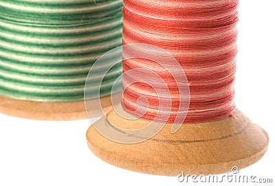 Sewing Thread on Wooden Spools Stock Photo
