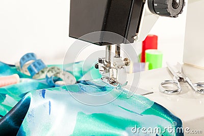Sewing tools with color threads Stock Photo