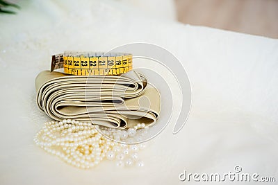 Sewing tools on a table Stock Photo