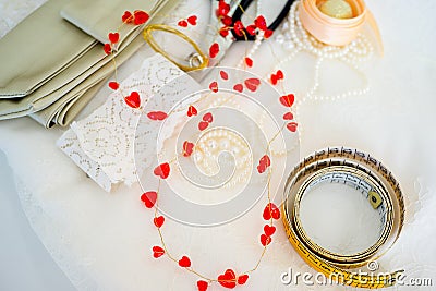 Sewing tools on a table Stock Photo