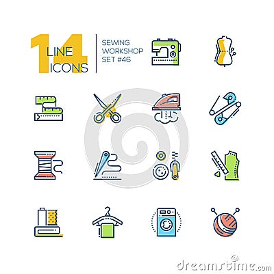 Sewing workshop - set of line design style colorful icons Vector Illustration