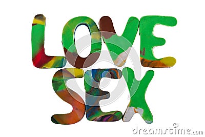 Sex and love spelled out using colored plasticine Stock Photo