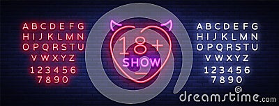 Sex show neon sign. Bright night banner in neon style, neon billboards for advertising sex shows, sex shop, intimate Vector Illustration