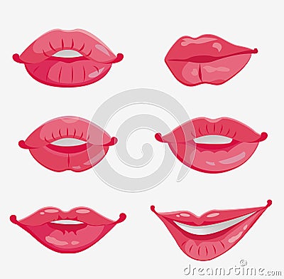 Sex of six pink female lips Vector Illustration