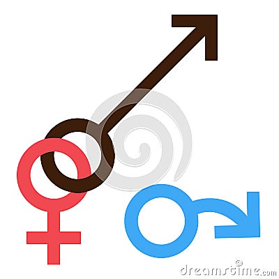 Sex symbol. Gender man and woman interracial treason connected symbol. Male and female abstract symbol. Vector Illustration Stock Photo