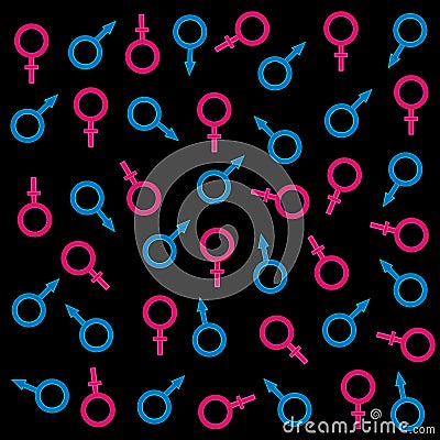 Sex Vector colorful symbols pattern on black background Cartoon Illustration