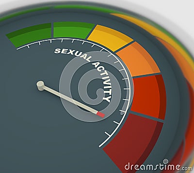 Sexual activity meter scale with arrow. The libido level measuring device icon. Sign tachometer, speedometer or Stock Photo