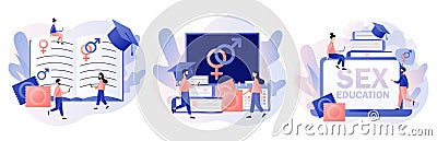 Sexual education concept. Sexual health lesson for tiny people. Contraception and reproduction system. Human sexuality Vector Illustration