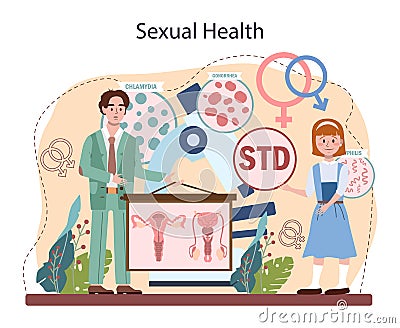 Sexual education concept. Sexual health lesson for young people Cartoon Illustration