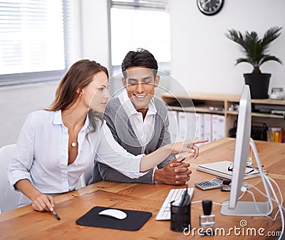 Sexual harassment, businessman flirting or woman with cleavage in office working with coworker. Looking, abuse problem Stock Photo