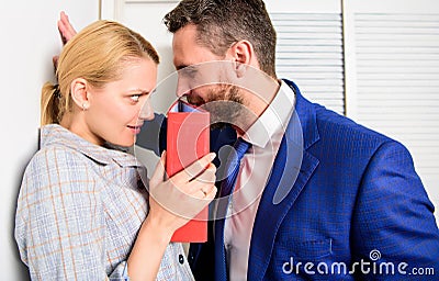 Sexual harassment at work and workplace. Movement against sexual harassment. Man touching girl. Stock Photo