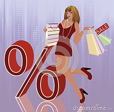 Sexual woman and shopping bag Vector Illustration