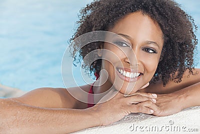 African American Woman Girl In Swimming Pool Stock Photo