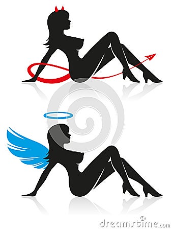 angel and devil silhouettes Vector Illustration