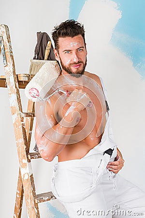 bare chest painter Stock Photo