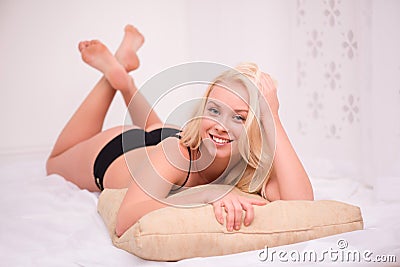 beautiful blond girl in underclothes Stock Photo