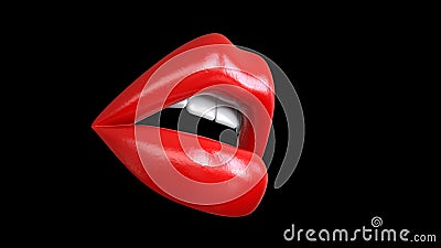 beautiful female closed lips or mouth red color with gloss or lipstick, 3d render isolated on black background Stock Photo