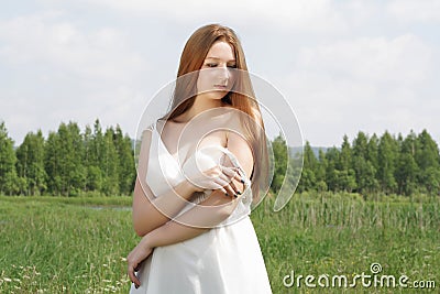 beautiful girl on field Stock Photo