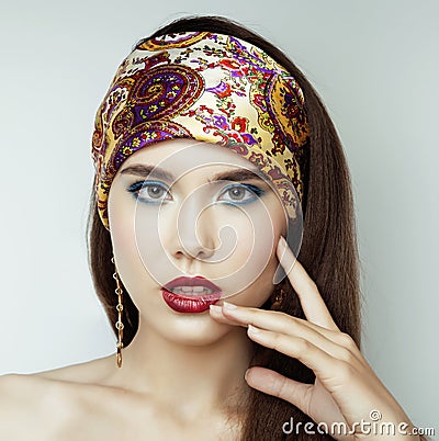 Beauty Girl with Red Lips and Nails Stock Photo