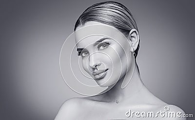 Sexy beauty woman black and white portrait. Spa model girl with fresh clean skin. Blonde beauty woman Stock Photo