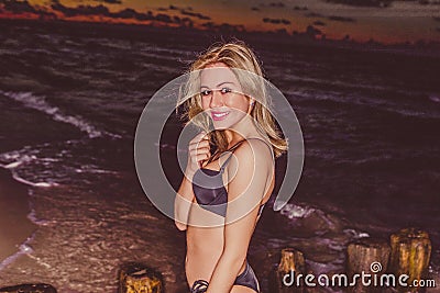 Sexy blond on beach Stock Photo