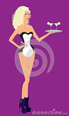 blond girl waitress Vector Illustration