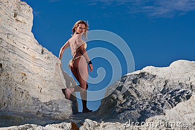 blond woman in bikini Stock Photo