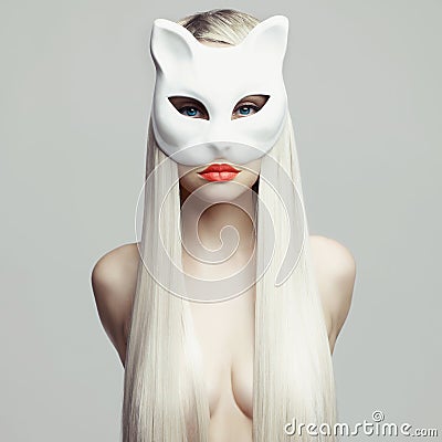 blonde in cat mask Stock Photo