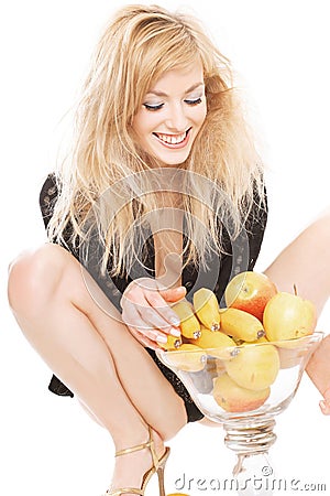 blonde with fruits Stock Photo