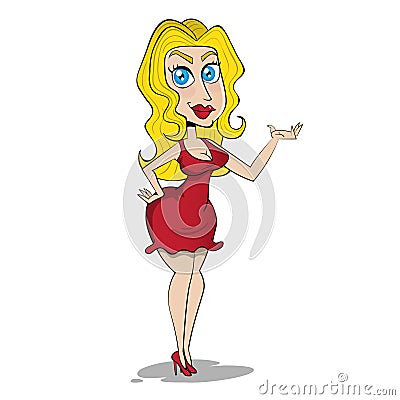 Sexy blonde woman in red dress Vector Illustration