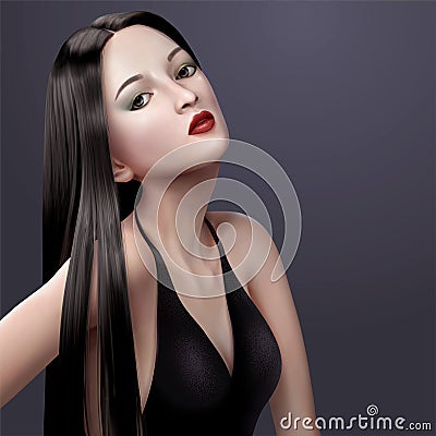 Sexy brunette long hair woman Vector Illustration