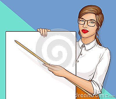 Sexy business woman or teacher with brown hair Vector Illustration