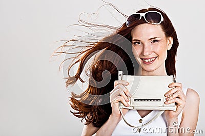 caucasian woman with purse Stock Photo