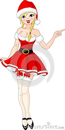 Christmas girl in Santa dress Vector Illustration