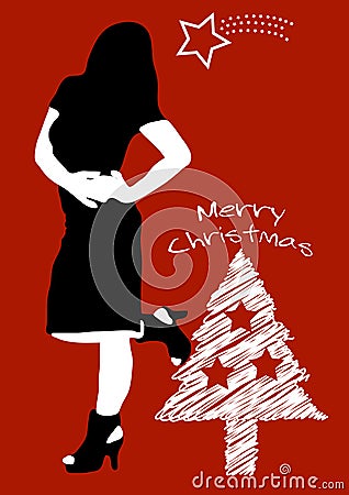 christmas woman on red background Stock Photo