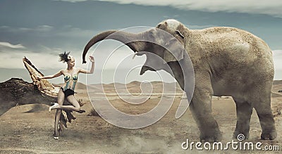 fashionable lady with elephant Stock Photo