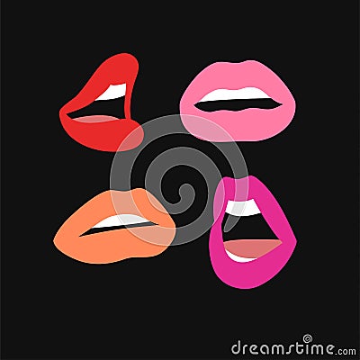 Sexy Female Lips with Matt Colorful Lipstick. Flat Style Vector Fashion Illustration Woman Mouth. Gestures Collection Expressing Vector Illustration