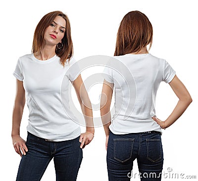 female wearing blank white shirt Stock Photo