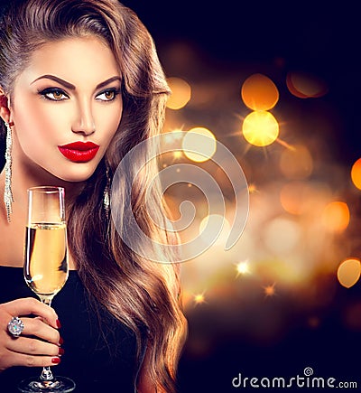 girl with glass of champagne Stock Photo